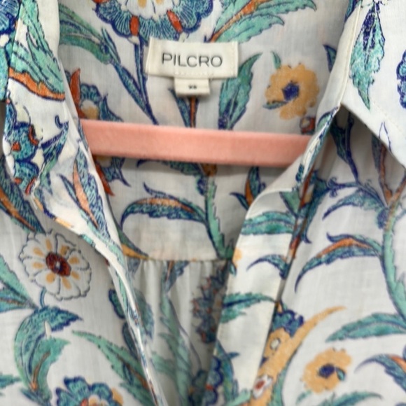 Pilcro Cream and Blue Long Sleeve Button Down Collar Shirt size XSmall - Picture 7 of 11